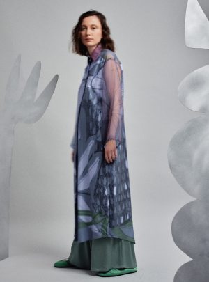 Longline Shirt Dress with Sheer Sleeves BETTINA