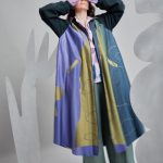 Printed Trench Coat in Green Tones